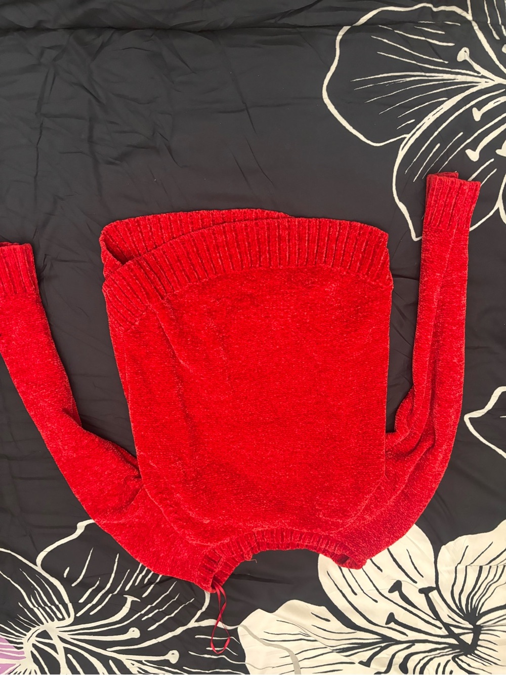 Pink Republic Red Chenille Off-Shoulder Sweater